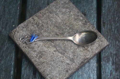 Th Martinsen Solid Silver Bluebell Enamel Spoon Demitasse Norway Flower Gift - Picture 10 of 10
