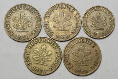 1949 G & F Bank Deutscher Lander ~ 5 Coins  10 Pfennigs - 5 Pfennig Germany GB85