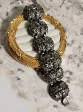 Victorian Revival Silver-tone Ornate Floral Panel Bracelet Estate