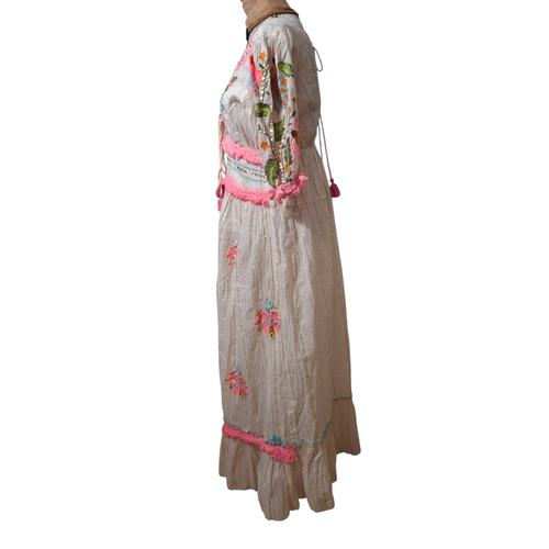 Nuevo con etiquetas Vestido Maxi Papa Pia Brillante Neón Floral Bordado S - Imagen 5 de 6