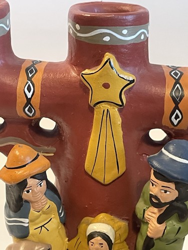Tree of Life Nativity Christmas Holy Family Candle Holder Peruvian Pottery Clay - Picture 5 of 17