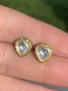 22ct Gold Diamond Rose Cut Exceptional Stud Earrings 4.8 G