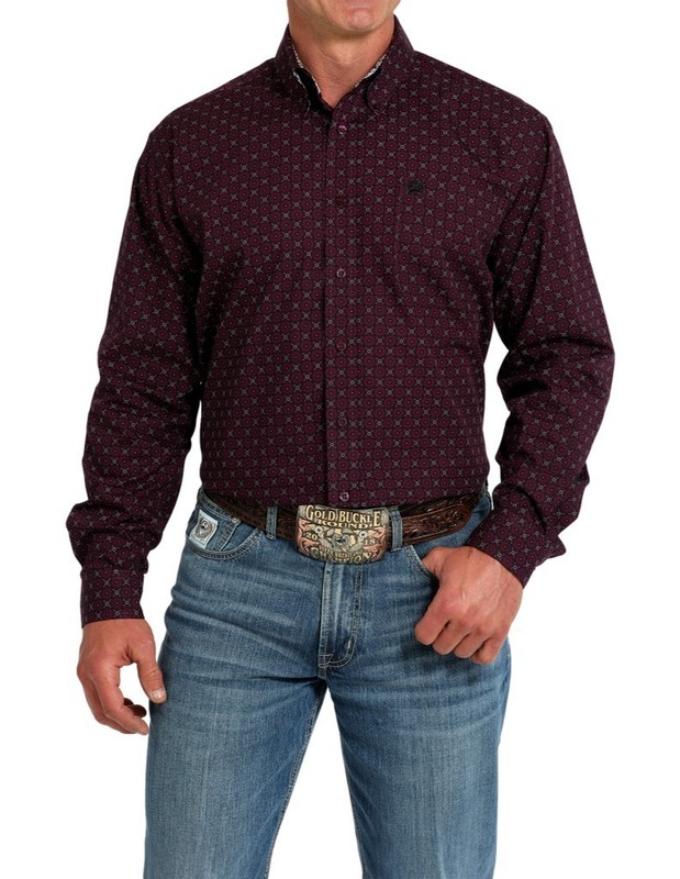 Cinch Western Shirt Mens Long Sleeve Geometric S Purple MTW1105918 CLEARANCE
