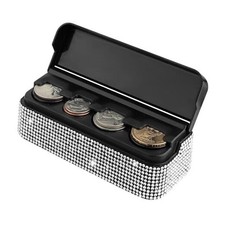 Bling Coin Holder for Car,4 Compartment Car Organizers and Storage with White