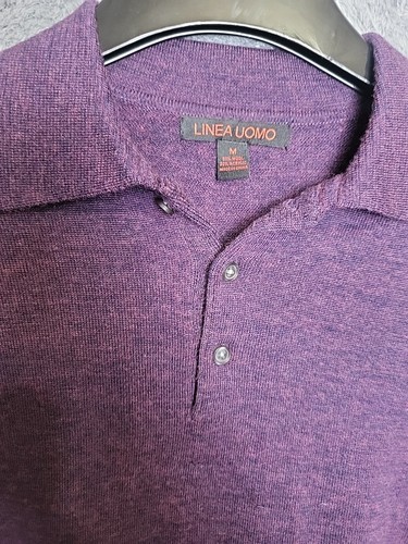 Linea Uomo Sweater Men Med Polo Banded Waist Wool Blend Collared Pullover Purple - Picture 2 of 16