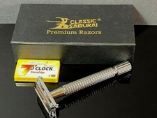 Men's DE Classic butterfly Safety Razor Shaving w 7 O Clock 5 Blades Pack Gift