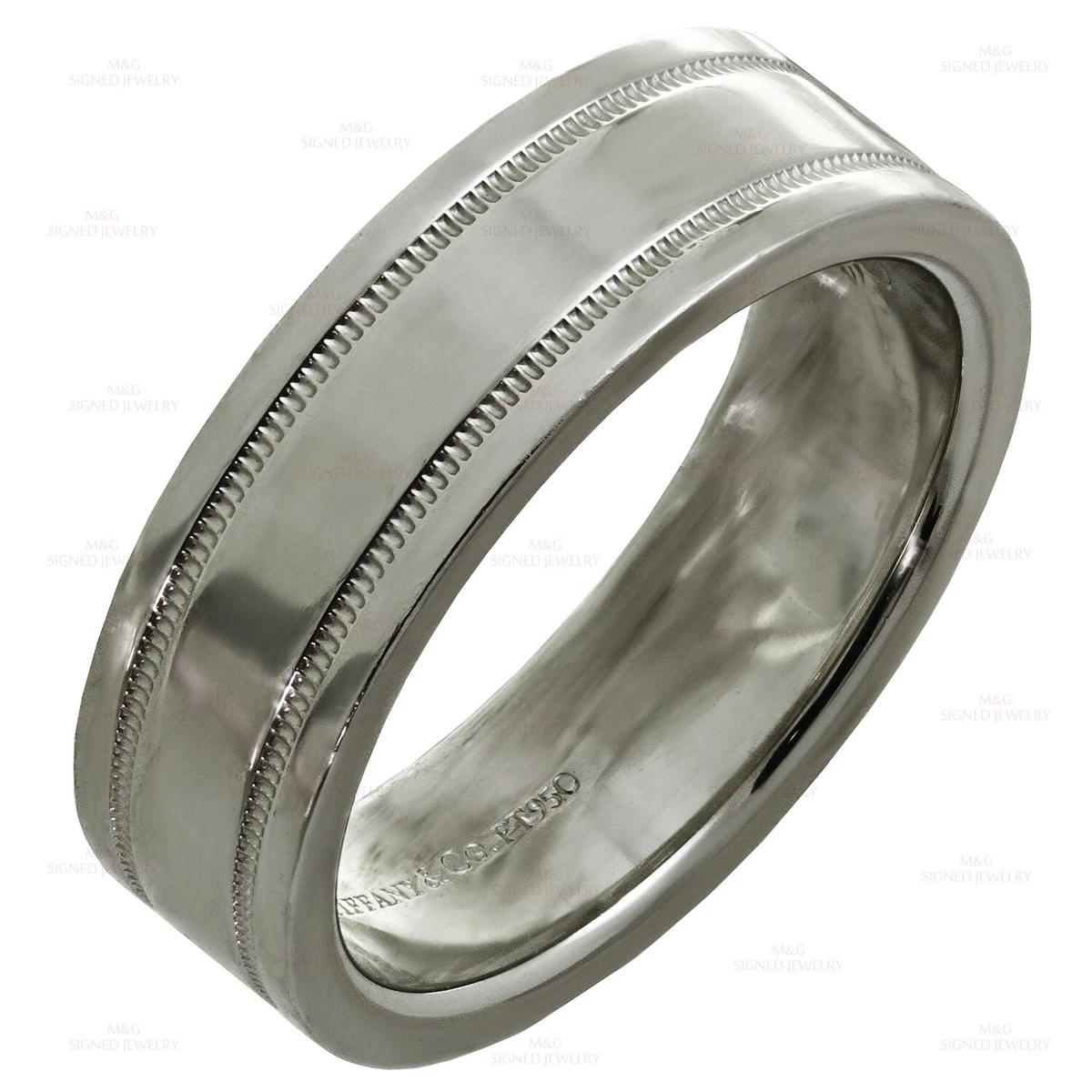 TIFFANY CO. Double Milgrain Platinum Wedding Band Ring 56 eBay