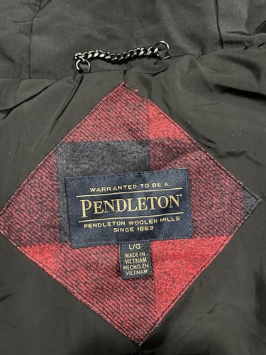 Pendleton Mens L Red & Blk Buffalo Plaid Hooded Duck Down Water Resistant Jacket - Picture 7 of 13