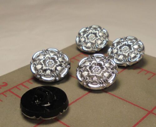 12 Vintage Glass Button Silver Color Flower Design Czechoslovakia 7/8" #63 - Picture 2 of 5