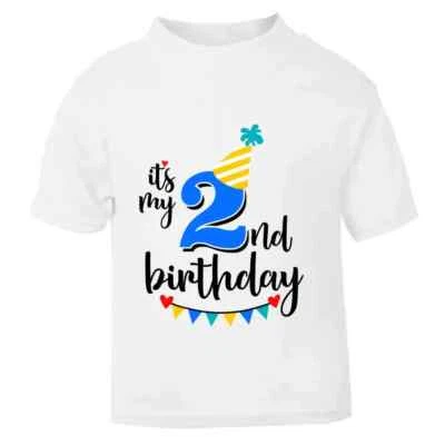 KHOBI It's My 2nd Second Birthday Children's Kids T-Shirt T Shirt Boys Cake Smash NEW