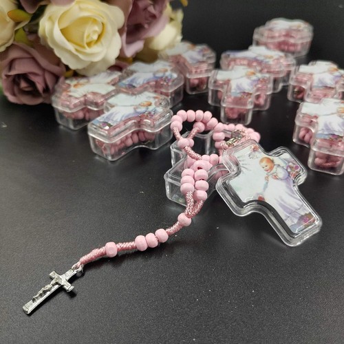 12 Fiesta Favor Regalos Católicos con Caja de Regalo Cuentas de Rosario Azul Collar Bautismo - Imagen 2 de 5