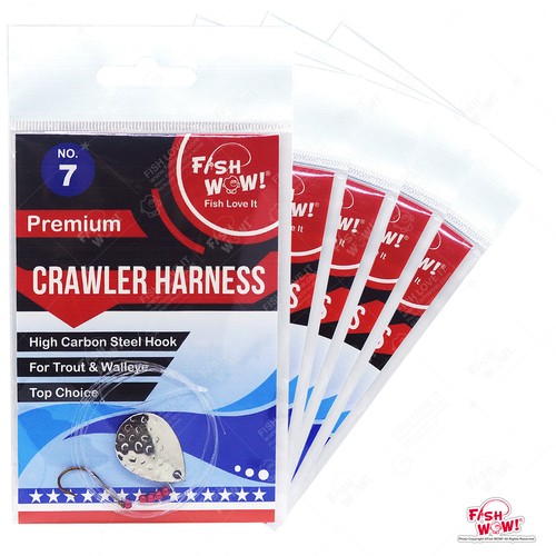 5 Stück Fisch WOW! ® 1-Haken 12" Raupengeschirr Rig Zander Silber Klinge Spinner #7 - Bild 1 von 2