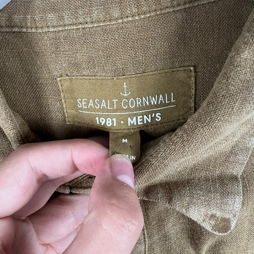 Camisa SEASALT Para Hombre M Marrón Curador 100% Lino Manga Larga Abotonada - Imagen 7 de 10