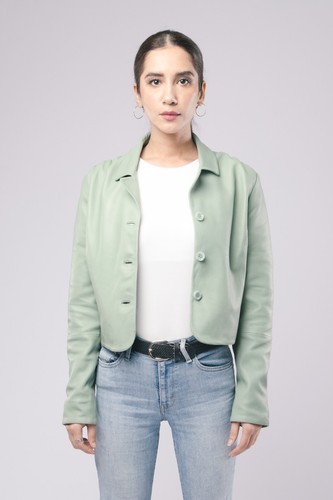 Women Business Casual Two Piece Suit Real Sheep Leather Olive Green High Quality - Picture 9 of 13