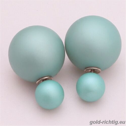PENDIENTES DE DOBLE PERLAS azul-gris mate (pendientes pendientes de perlas perlas perla) - Imagen 1 de 6