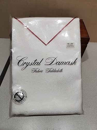 Crystal Damask Fabric Tablecloth 60" X 84" Oblong Special Occasion White, New - Picture 1 of 4