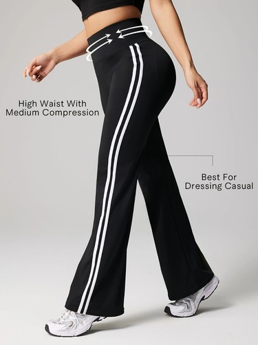 Damen-Yogahose hoch tailliert Glockenunterteil Bauchkontrolle Training Schlag - Bild 18 von 23