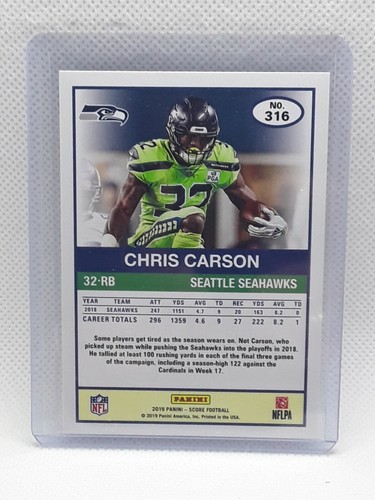 Chris Carson 2019 Score Football - SCORECARD #316 - Seattle Seahawks - Picture 2 of 2
