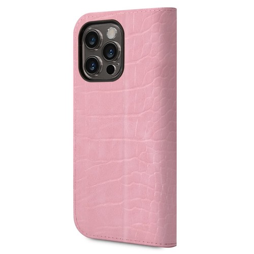Genuine Guess Croco Book Case 4G Metal Logo Impact for iPhone 14 Pro Pink - Picture 3 of 5