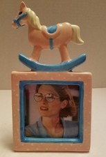 Vintage ceramic Baby Girl Pink Rocking Horse Photo Frame Excellent 