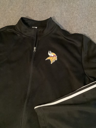 NFL Team Apparel Uomo XXL 2XL Giacca Full Zip Nero Minnesota Vikings Finto - Foto 2 di 11