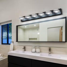 39.98 In. W Modern Bathroom Vanity Light Fixtures LED 6-Lights Matte Black Bathr