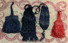 Dealer Lot of 4 Antique 1920s Flapper Beaded Bags Bag Drawstring Purse