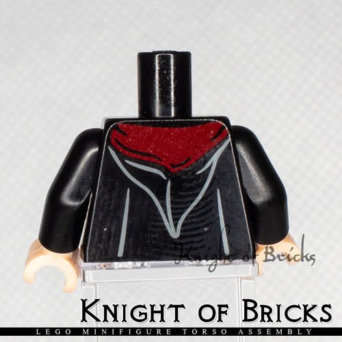 LEGO Minifigure Torso 309 BLACK Hogwarts Robe w White Shirt Orange Rumpled Tie - Picture 3 of 4