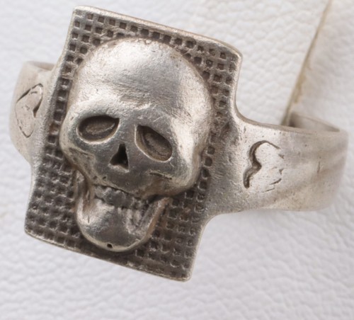 Skull set 835 silver Ring 1941 Engraving K.S.41 Initial WW2 Pendant WWII Size8.5 - Picture 4 of 17