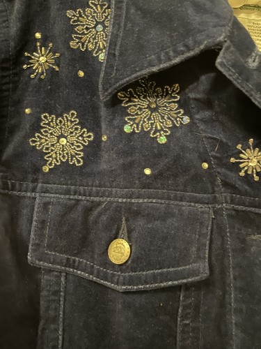 Quacker Factory Navy Velveteen Jacket-Embroidered, Applique Snowman- sz S- EUC - Picture 4 of 5
