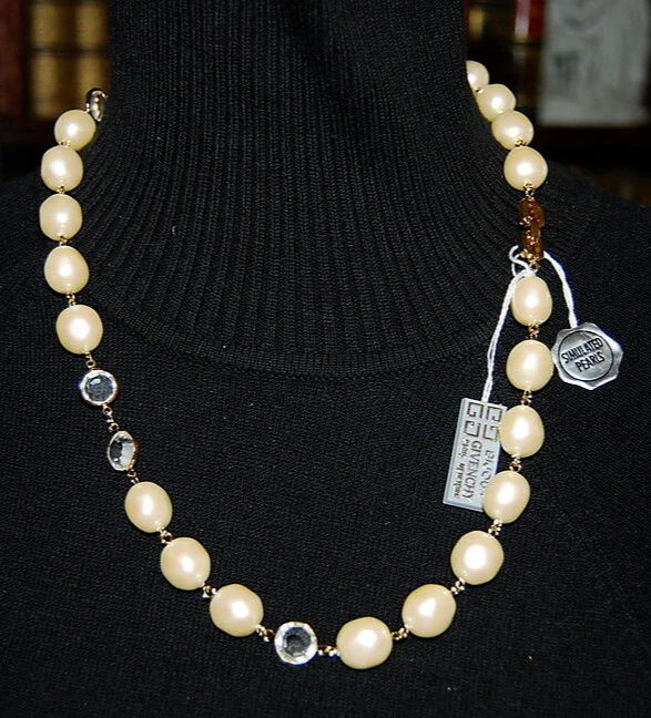 SUPERBA COLLANA VINTAGE GIVENCHY FINTE PERLE BAROCCHE & CRISTALLO SWAROVSKI