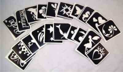 3-lagige Glitzer Tattoo Schablonen - 3er Pack - über 100 Designs - wiederverwendbar