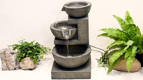 Tiered Outdoor Fountain-Stacking Water Bowls W/2 LEDs 22 in H Home/Garden Decor - Video 1 of 1