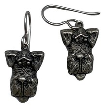 Sterling Silver Dog Face Dangle Hook Earrings Schnauzer 5/8"