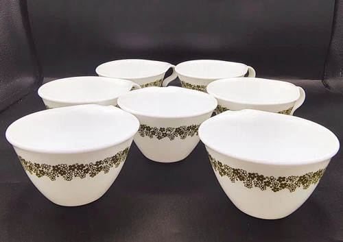 Coffee Cups Spring Blossom Green Crazy Daisy Corning Ware Vintage Lot of 7