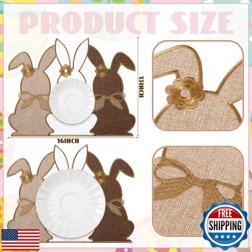Gandeer Set of 6 Easter Placemats 13 x 16 Inch Easter Bunny Placemats Grey Wh - Picture 2 of 5