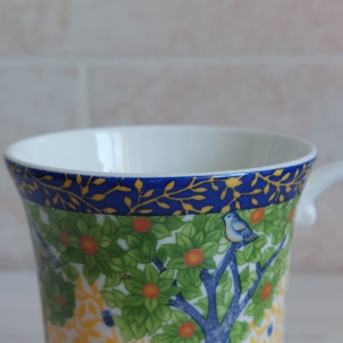 Crown Trent Tapestry Mug Fine Bone China H 11cm Birds Orange Tree Colourful #2 - Picture 2 of 20