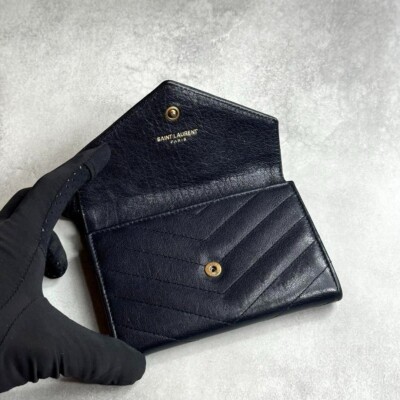 YSL Saint Laurent Small Envelope wallet Navy Blue x GOLD