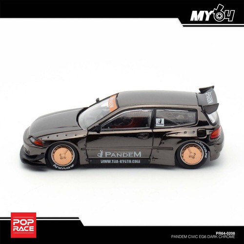 Pop Race 1:64 Pandem Honda Civic EG6 Dark Chrome TMCS 2025 Event Exclusive - Picture 8 of 14