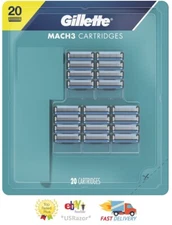 20 Gillette Mach3 Razor Blades Refill Cartridges Fit Turbo Shaver Handle UNBOXED