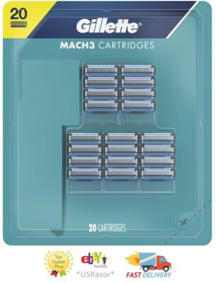 20 Gillette Mach3 Razor Blades Refill Cartridges Fit Turbo Shaver Handle UNBOXED