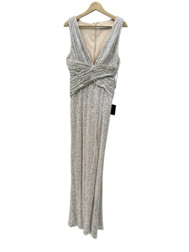 Mac Duggal 26598 Size 10 V Neck Sleeveless Sequin Wrap Waist Gown Nude Gold NEW - Picture 7 of 18