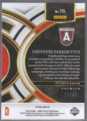 2024 Select Cheyenne Parker-Tyus Bronze Checker Prizms /49 - Picture 2 of 2