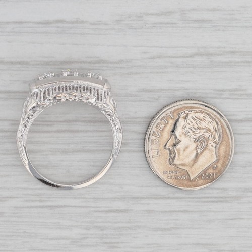 Art Deco 0.19ctw Diamond Ring 14k White Gold Floral Filigree Wedding Band - Picture 7 of 10