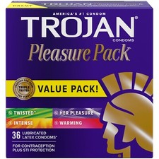 TROJAN Pleasure Pack Assorted Condoms, Lubricated Condoms Value Pack, 36 Count
