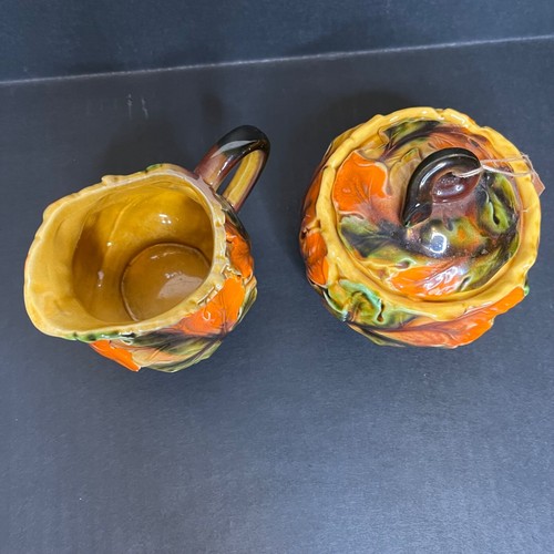 Juego Vintage Crema y Azúcar Naranja Marrón Cerámica Cerámica Hojas de Otoño Decoración Japón - Imagen 2 de 8