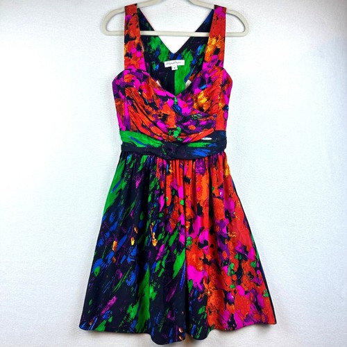 Sophia Eugene 100% Silk Watercolor Dress Size 6 Boho Art to Wear Hippie Y2K