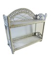 Vintage 70s Shabby Chic White Wicker Rattan Shelf Display Curio Coastal