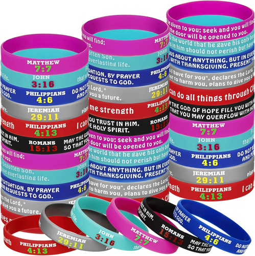 48 Pcs Bible Verses Bracelets Christian Inspirational Rubber Bracelets Religious - Picture 12 of 12