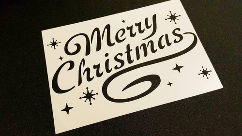 TEXT MERRY CHRISTMAS STENCIL WINDOW DISPLAY CARDS CAKE DECORATION SNOW SPRAY - Picture 1 of 3
